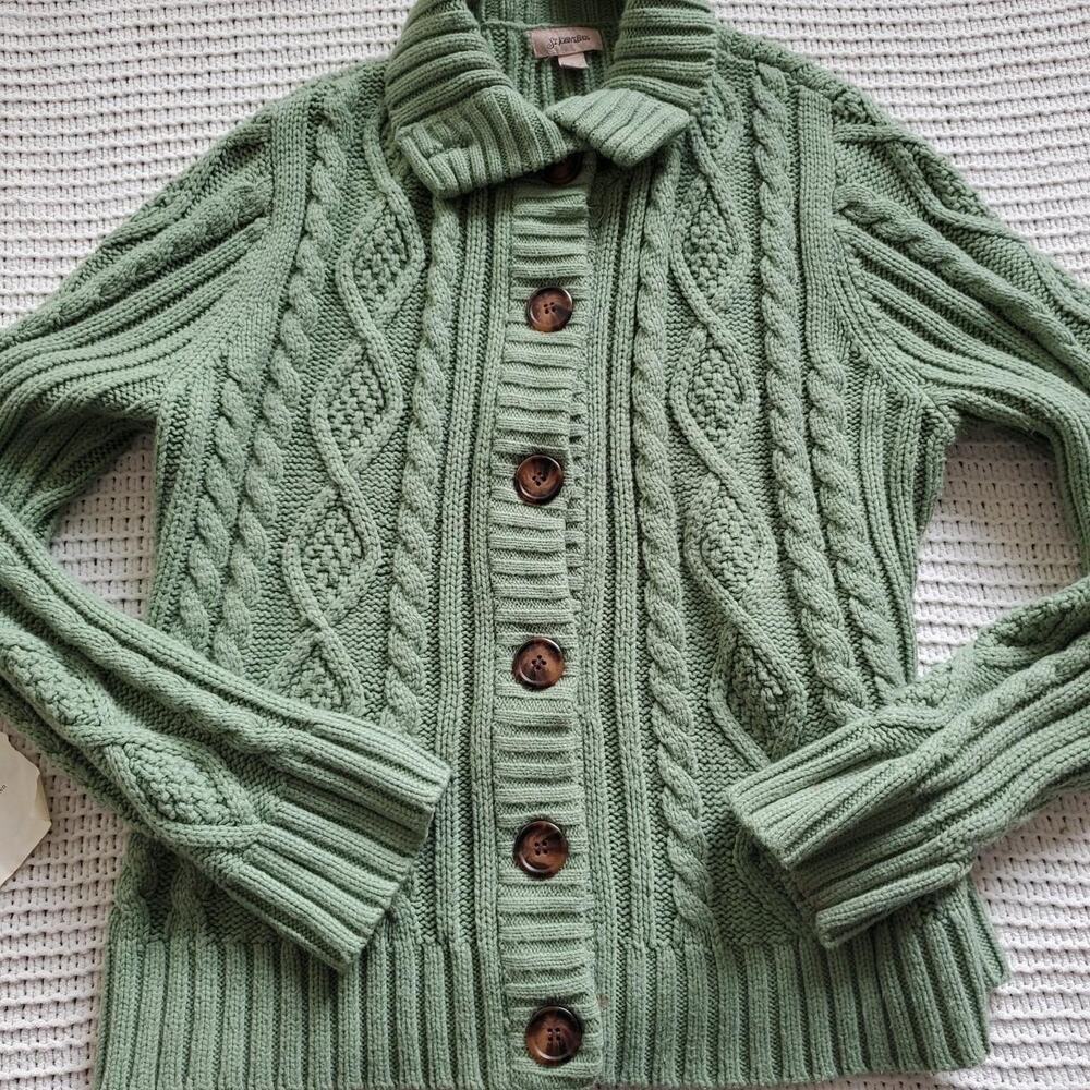 St johns bay green cable knit button up sweater excellent condition - Picture 2 of 6